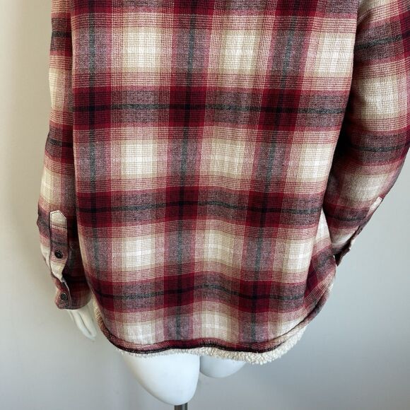 Natural Reflections Sherpa Lined Hoodie Shirt Jacket Womens L Red Plaid Flannel - Picture 9 of 16